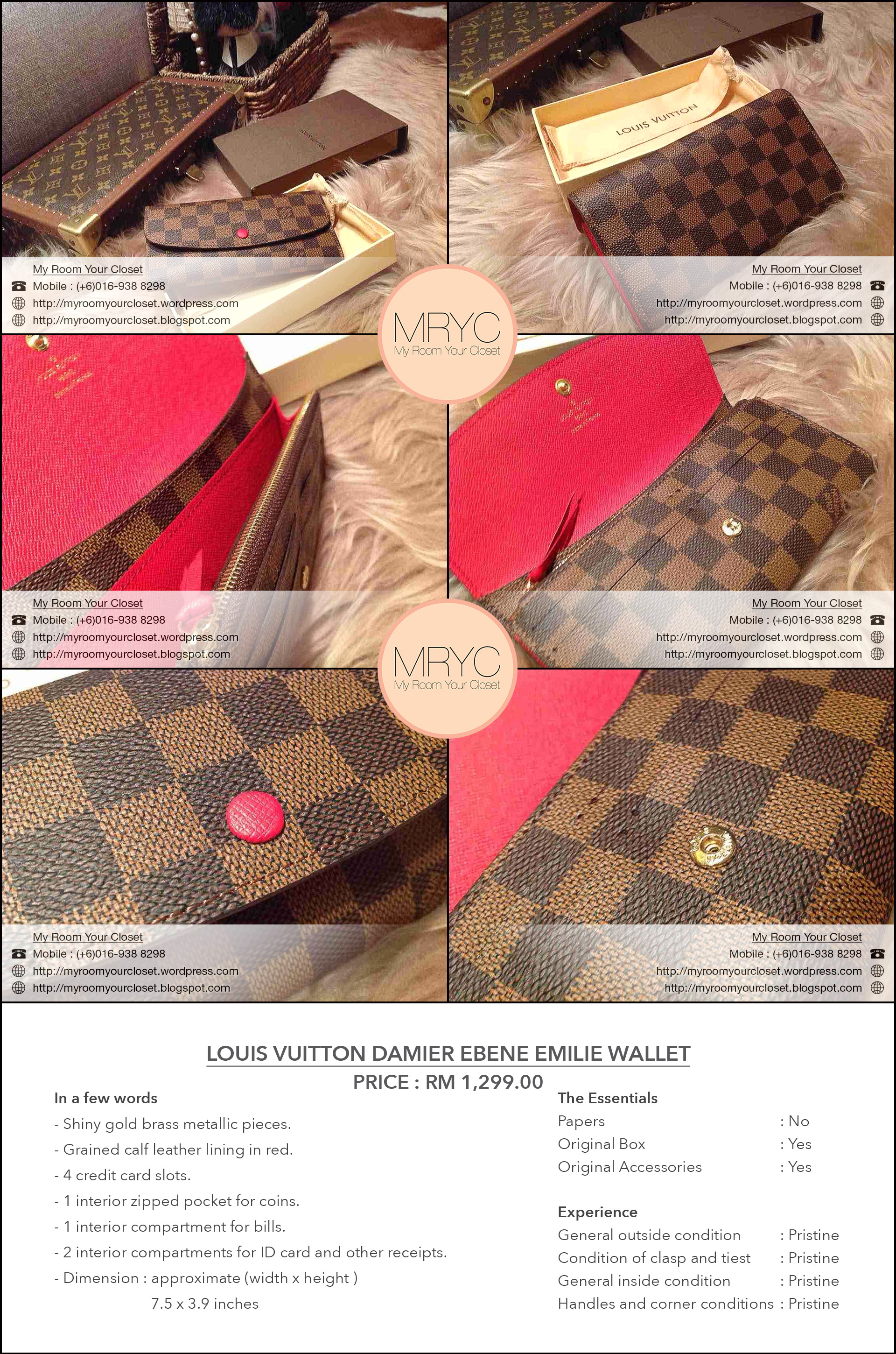 Louis Vuitton Damier Ebene Emilie Wallet – MRYC – My Room Your Closet